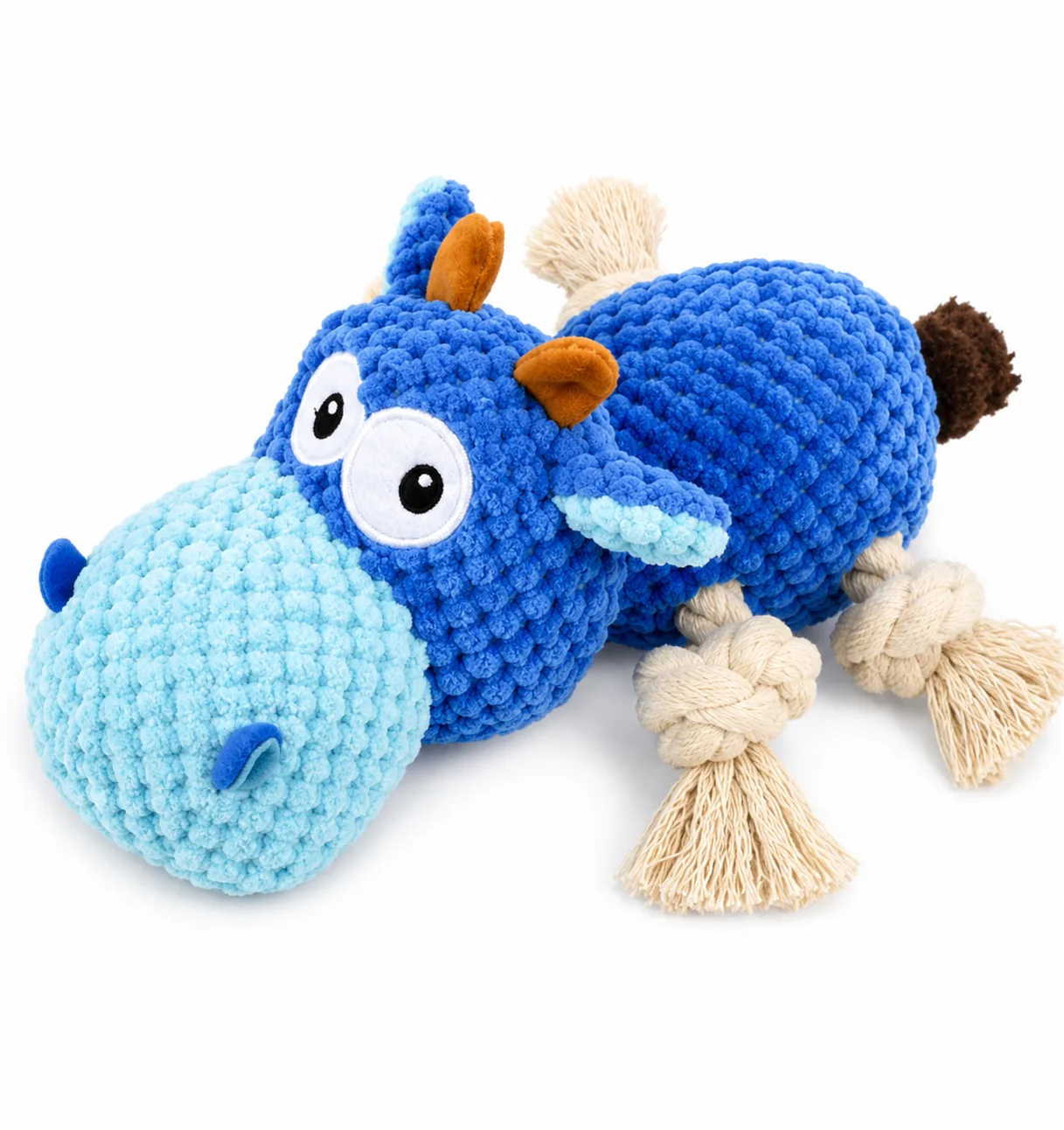 Blue Capchimp Squeaky Dog Plush Rope Toy