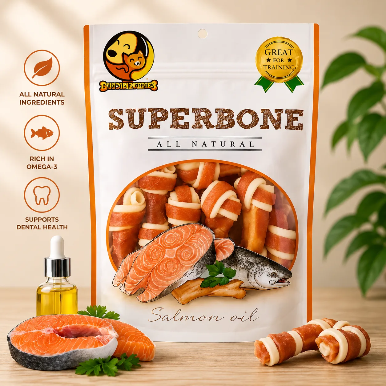 Superbone 7-in-1 All-Natural Chicken & Salmon Oil Dog Chew (160 g)