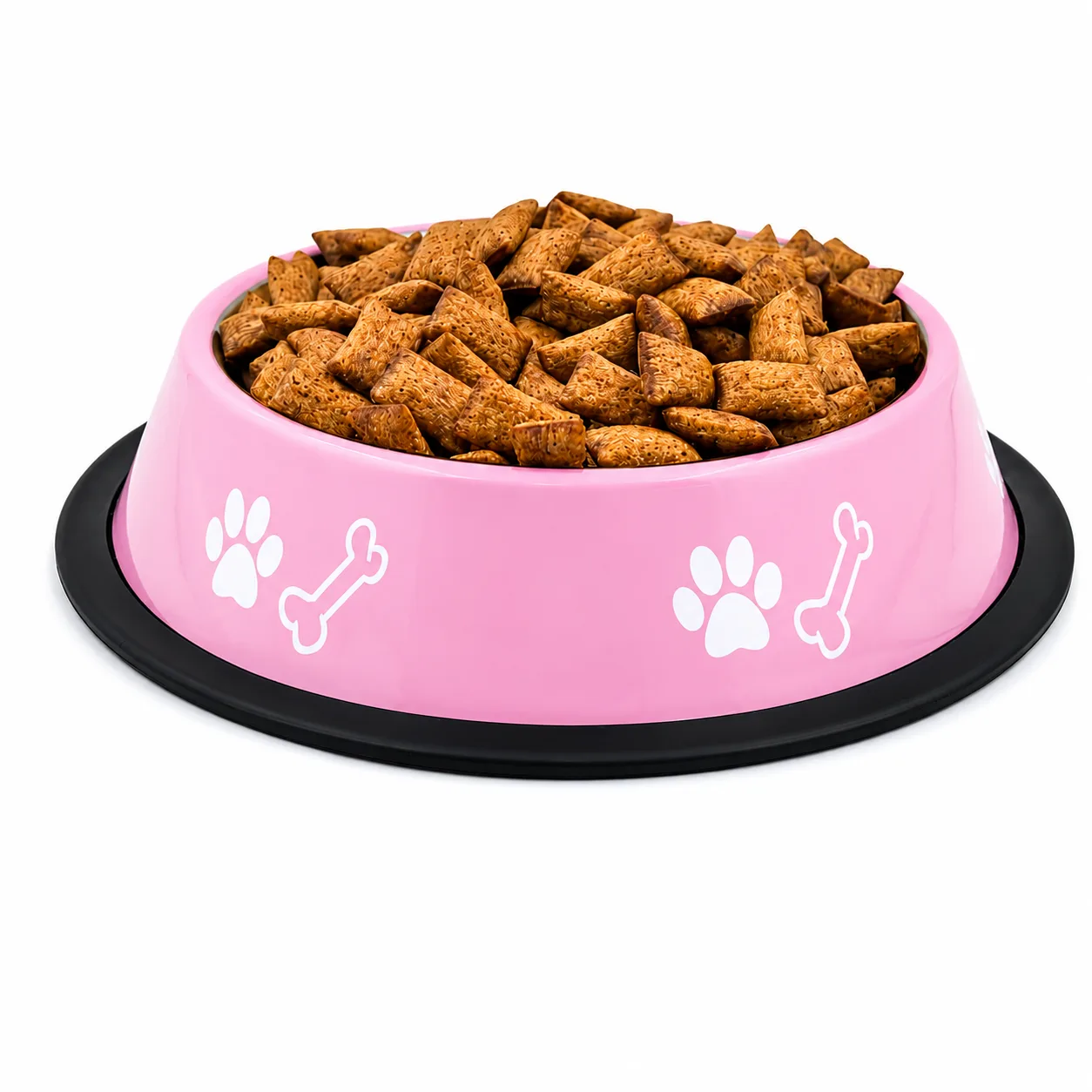 Stainless Steel Paw Bone Printed Bowl for Dogs (1800ml)-Baby Pink